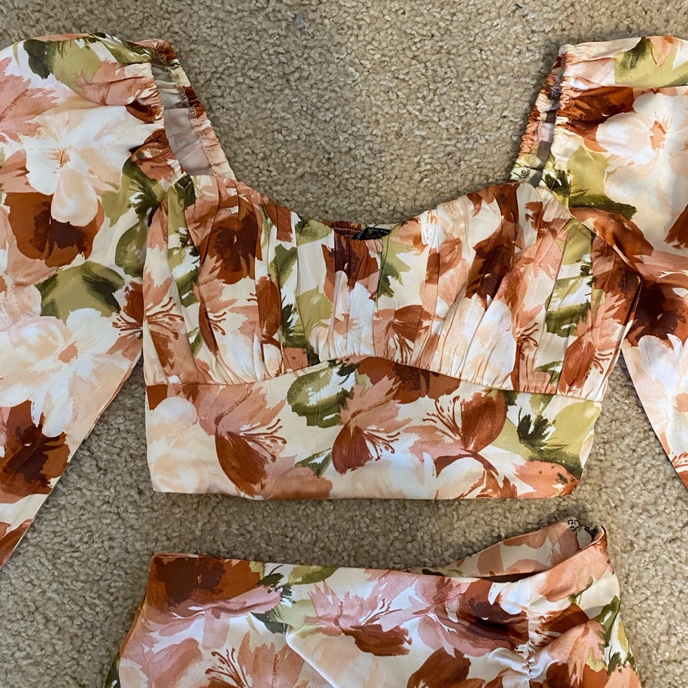 Abercrombie & Fitch Floral Satin Midi and Crop Top Set Size XS - Picture 2 of 10